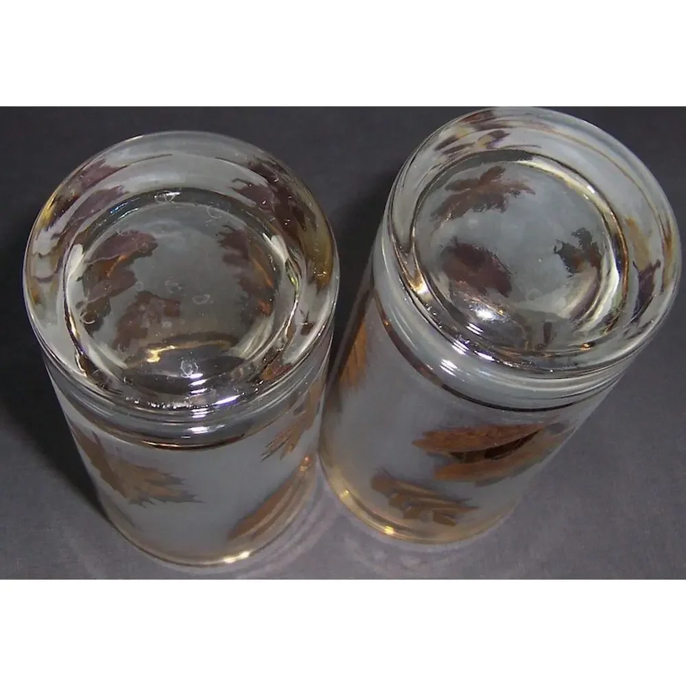 Vintage Libbey Golden Foliage Frosted Highball Glasses Gold Leaf MCM Set of 2
